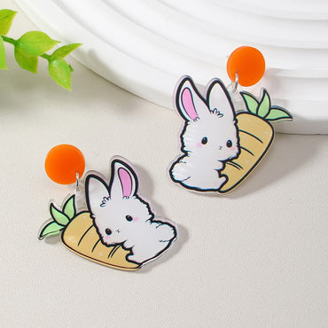 Cute Rabbit Carrot Arylic Three-dimensional Easter Women's Drop Earrings
