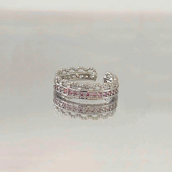 Sweet Heart Shape Copper Inlay Zircon Open Ring