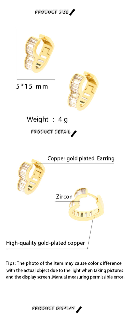 1 Pair Sweet Shiny Heart Shape Copper Plating Inlay Zircon Gold Plated Earrings
