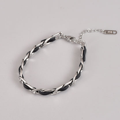 Fashion Leather Rope Titanium Steel Bracelet