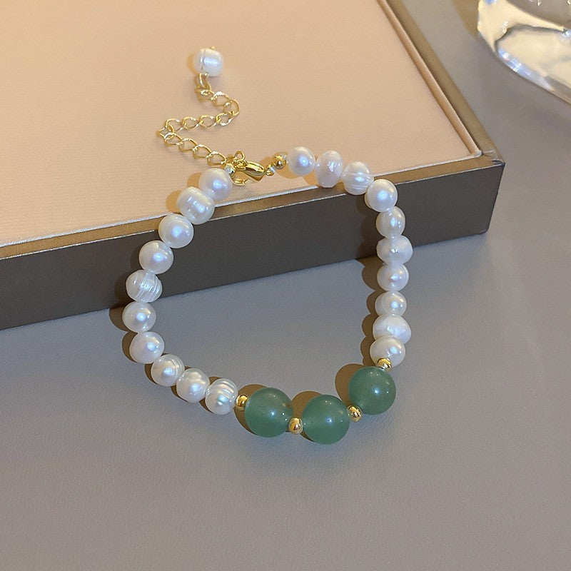 Elegant Round Alloy Freshwater Pearl Beaded Plating Inlay Rhinestones Bracelets