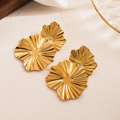 1 Pair Casual Heart Shape Flower Plating Inlay Stainless Steel Natural Stone 18k Gold Plated Drop Earrings
