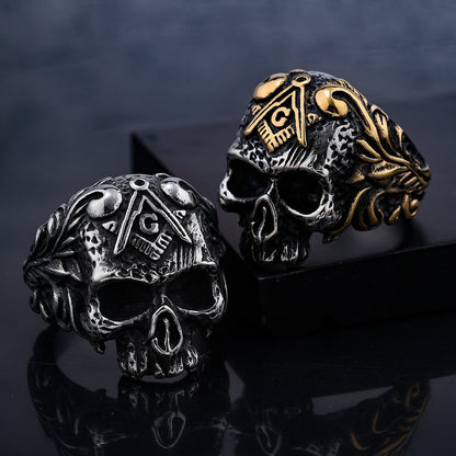 Retro Punk Rhombus Skull Titanium Steel Enamel Men's Rings