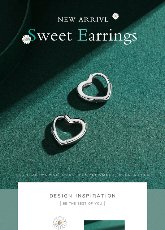 1 Pair Elegant Heart Shape Sterling Silver Plating Three-dimensional Rhodium Plated Earrings