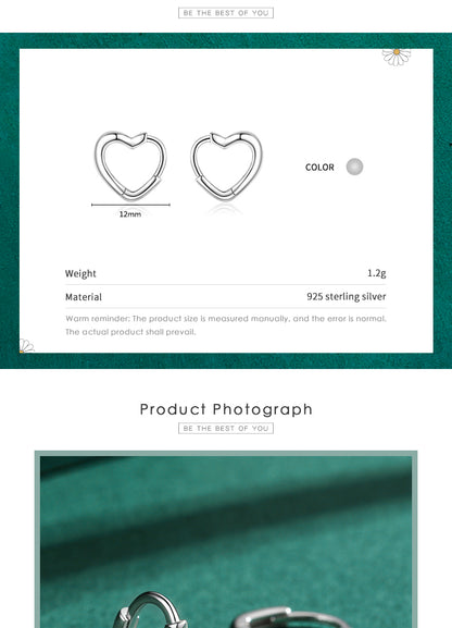 1 Pair Elegant Heart Shape Sterling Silver Plating Three-dimensional Rhodium Plated Earrings
