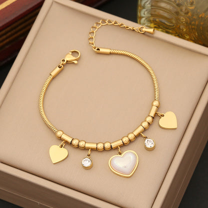 Wholesale Simple Style Commute Heart Shape Stainless Steel Inlay Artificial Pearls Rhinestones Bracelets Earrings Necklace