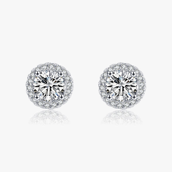 1 Pair Elegant Round Sterling Silver Plating Inlay Zircon Rhodium Plated Ear Studs