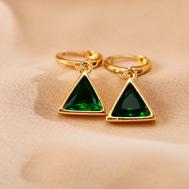 1 Pair Casual Elegant Simple Style Triangle Inlay Copper Zircon 18K Gold Plated Drop Earrings