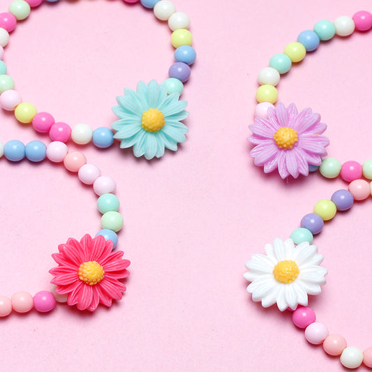 Cute Sweet Flower Plastic Resin Beaded Girl's Bracelets