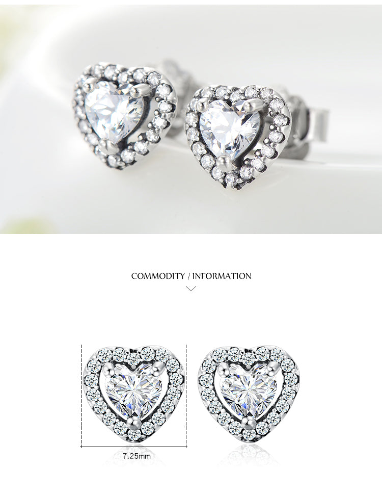 1 Pair Sweet Heart Shape Plating Three-dimensional Inlay Sterling Silver Zircon Ear Studs