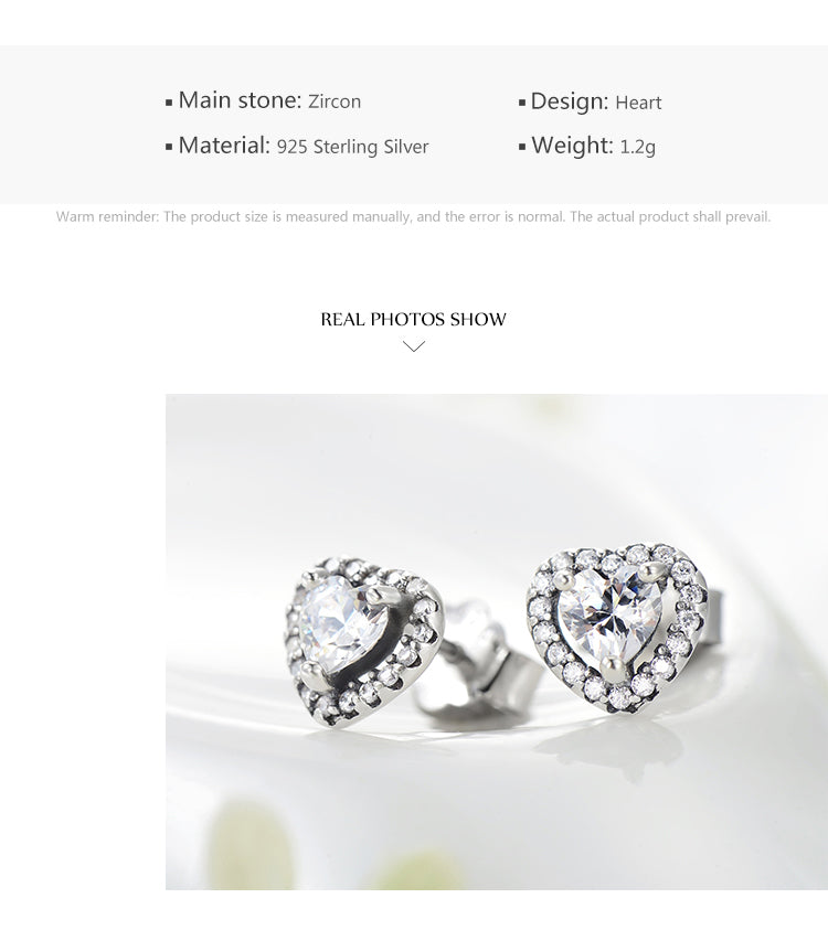 1 Pair Sweet Heart Shape Plating Three-dimensional Inlay Sterling Silver Zircon Ear Studs