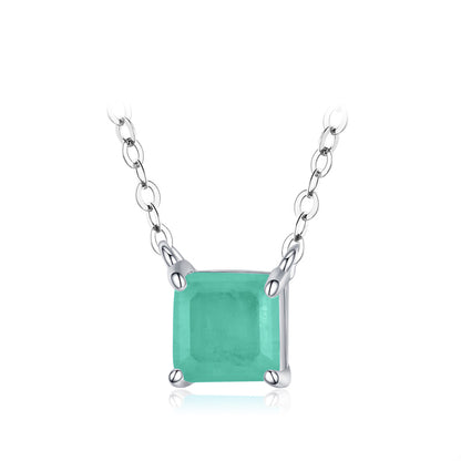 Ins Style Simple Style Square Sterling Silver Plating Inlay Gem 14k Gold Plated Rhodium Plated Necklace