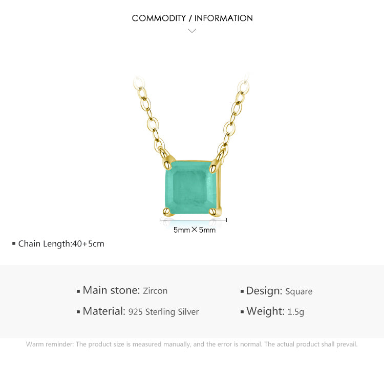 Ins Style Simple Style Square Sterling Silver Plating Inlay Gem 14k Gold Plated Rhodium Plated Necklace