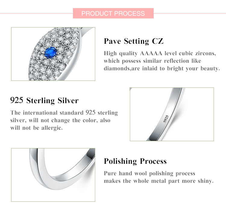 Ins Style Devil's Eye Sterling Silver Plating Inlay Zircon Rhodium Plated Rings
