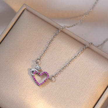 Cute Animal Heart Shape Titanium Steel Inlay Zircon Pendants Pendant Necklace