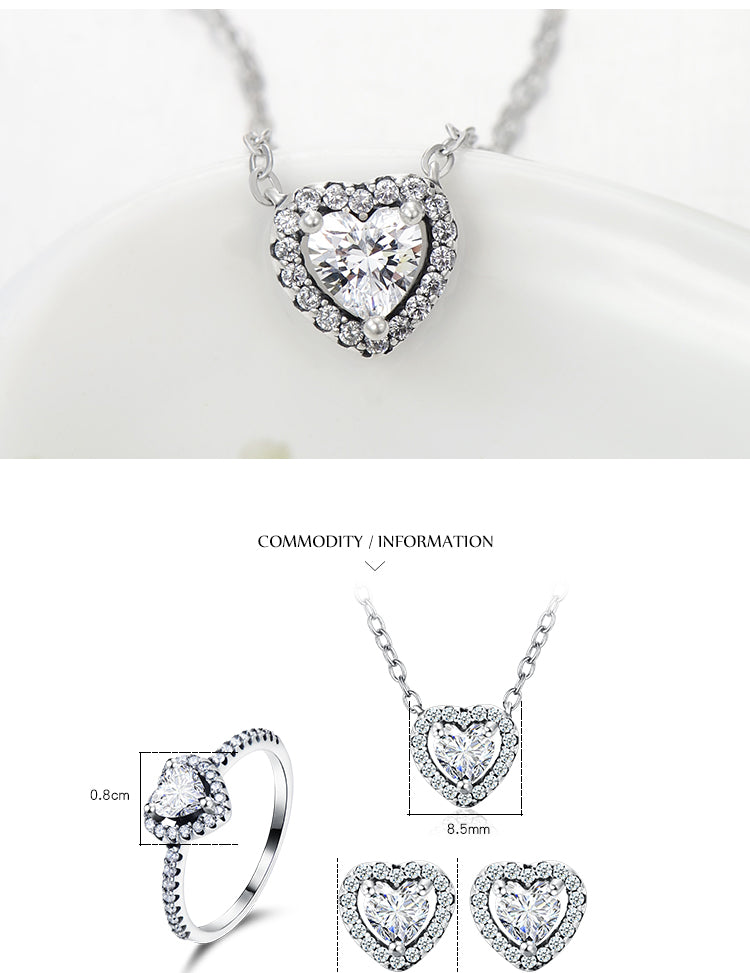 Ins Style Romantic Shiny Heart Shape Sterling Silver Plating Inlay Zircon Rings Earrings Necklace