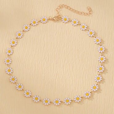 Wholesale Jewelry Cute Pastoral Simple Style Heart Shape Flower Aluminium Alloy Rhinestones Gold Plated Necklace