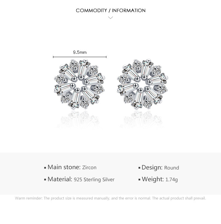 1 Pair Shiny Snowflake Sterling Silver Plating Inlay Zircon Rhodium Plated Ear Studs