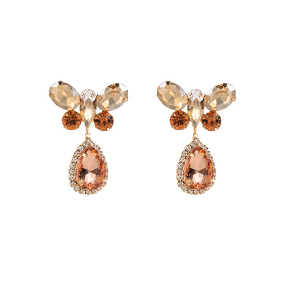 1 Pair Elegant Water Droplets Butterfly Plating Inlay Alloy Rhinestones Gold Plated Drop Earrings