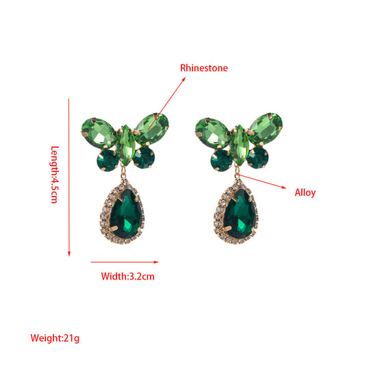 1 Pair Elegant Water Droplets Butterfly Plating Inlay Alloy Rhinestones Gold Plated Drop Earrings