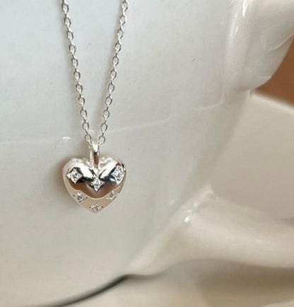 Sweet Heart Shape Sterling Silver Plating Inlay Zircon 18k Gold Plated Pendant Necklace