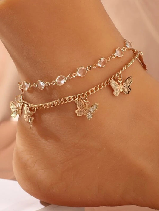 Beach Butterfly Alloy Inlay Rhinestones Women's Anklet