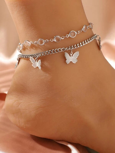 Beach Butterfly Alloy Inlay Rhinestones Women's Anklet