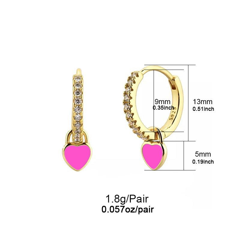 1 Pair French Style Sweet Heart Shape Copper Enamel Plating Inlay Zircon Gold Plated Drop Earrings
