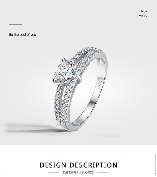 Luxurious Shiny Heart Shape Sterling Silver Rhodium Plated Zircon Rings In Bulk