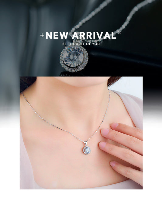 Ins Style Elegant Shiny Circle Sterling Silver Plating Inlay Zircon Rhodium Plated Pendant Necklace