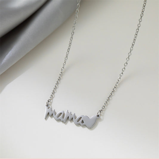 Lady Mama Letter Heart Shape Titanium Steel Plating Necklace