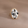 Retro Oval Alloy Resin Inlay Gravel Zircon Women's Rings