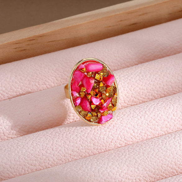 Retro Oval Alloy Resin Inlay Gravel Zircon Women's Rings