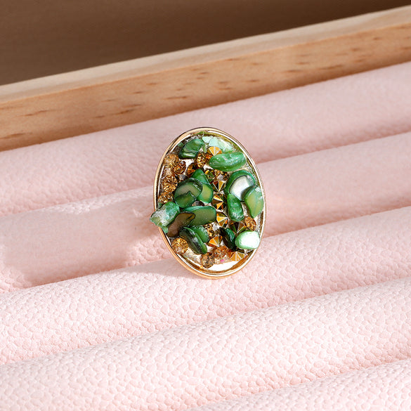 Retro Oval Alloy Resin Inlay Gravel Zircon Women's Rings
