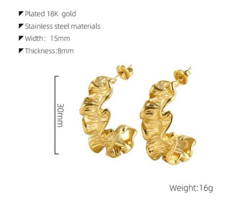 1 Pair Classical Simple Style C Shape Irregular Plating Stainless Steel 18k Gold Plated Ear Studs