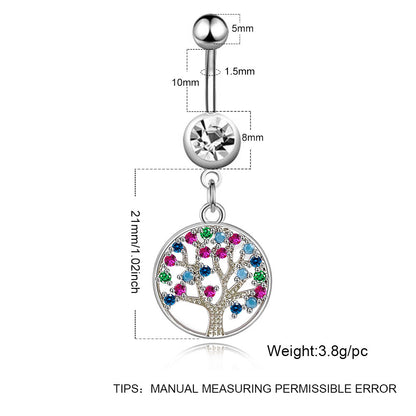 Retro Sexy Tree Crown Butterfly Stainless Steel Inlay Zircon Belly Ring 1 Piece