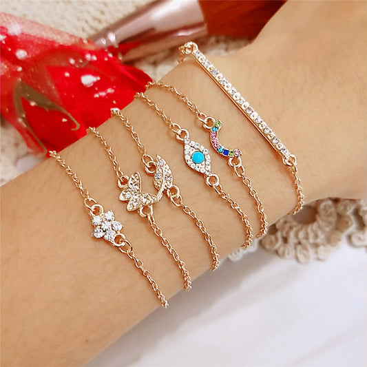 Casual Retro Punk Letter Heart Shape Butterfly Stainless Steel Alloy Scallop Hollow Out Inlay Artificial Diamond Turquoise Rhinestones Gold Plated Silver Plated Bracelets Bangle