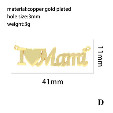 Ins Style Mama Shiny Letter Palm Heart Shape Gold Plated Zircon Copper Wholesale Pendants