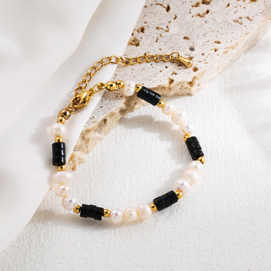 Elegant Vacation Irregular Stainless Steel Natural Stone Freshwater Pearl Beaded Plating 18k Gold Plated Bracelets Necklace