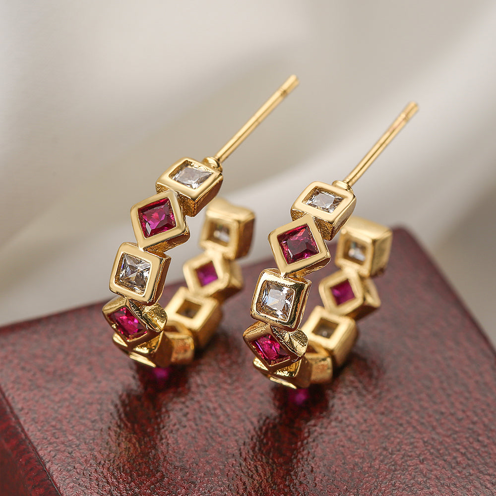 1 Pair Basic Commute C Shape Plating Inlay Copper Zircon 18k Gold Plated Earrings