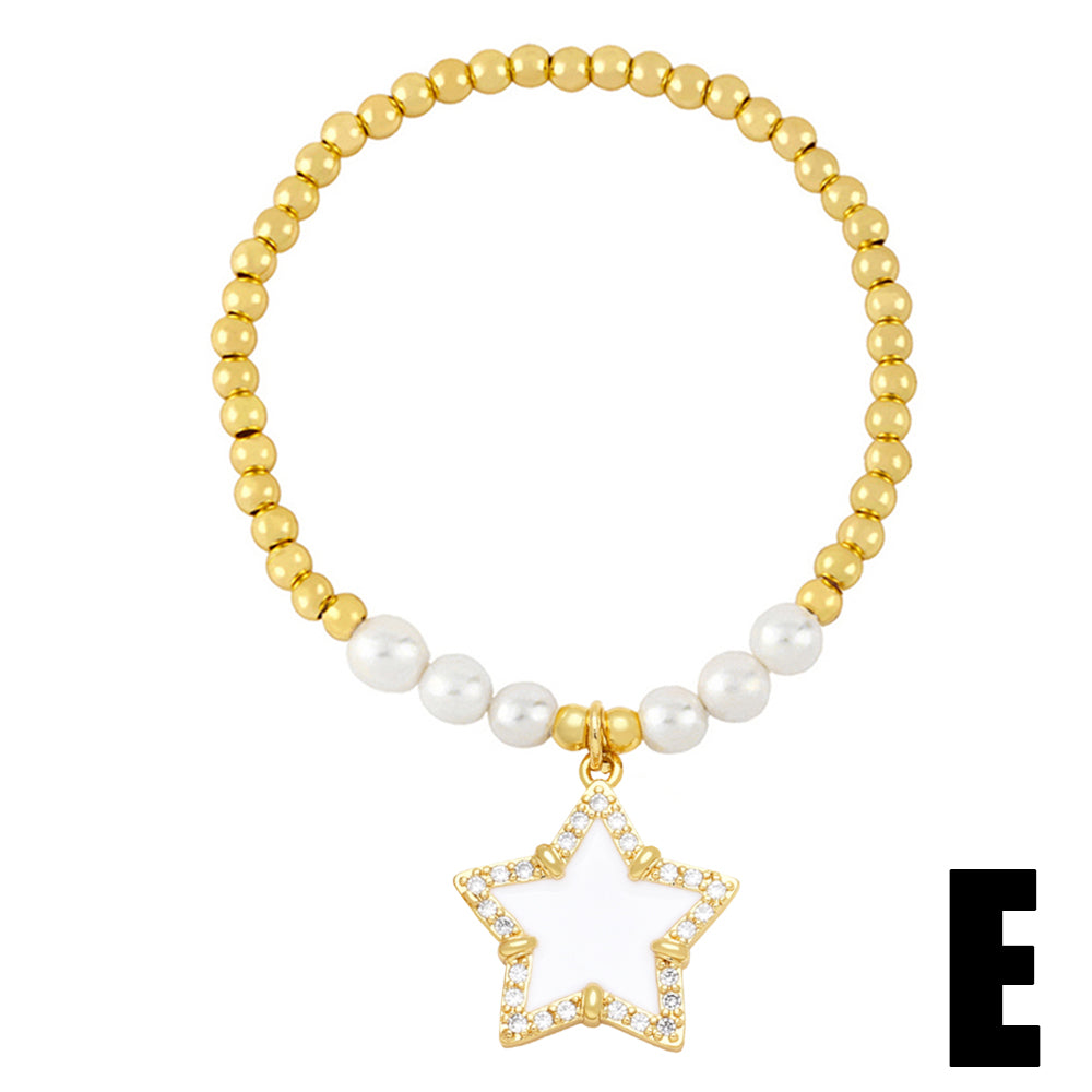 Modern Style Star Moon Zircon Baroque Pearls Copper Wholesale Bracelets