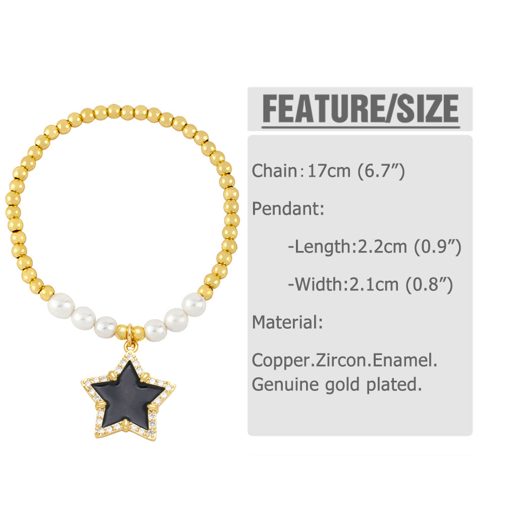 Modern Style Star Moon Zircon Baroque Pearls Copper Wholesale Bracelets