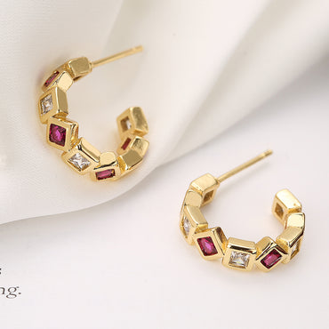 1 Pair Basic Commute C Shape Plating Inlay Copper Zircon 18k Gold Plated Earrings