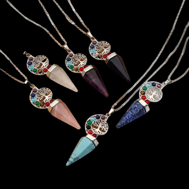 Casual Vacation Tree Stainless Steel Plating Hollow Out Inlay Natural Stone Crystal Pendant Necklace Long Necklace