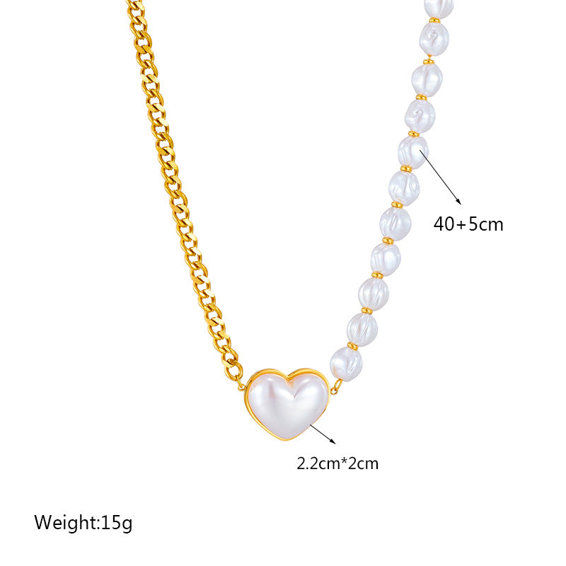 Baroque Style Heart Shape Titanium Steel Beaded Epoxy Plating 18k Gold Plated Pendant Necklace