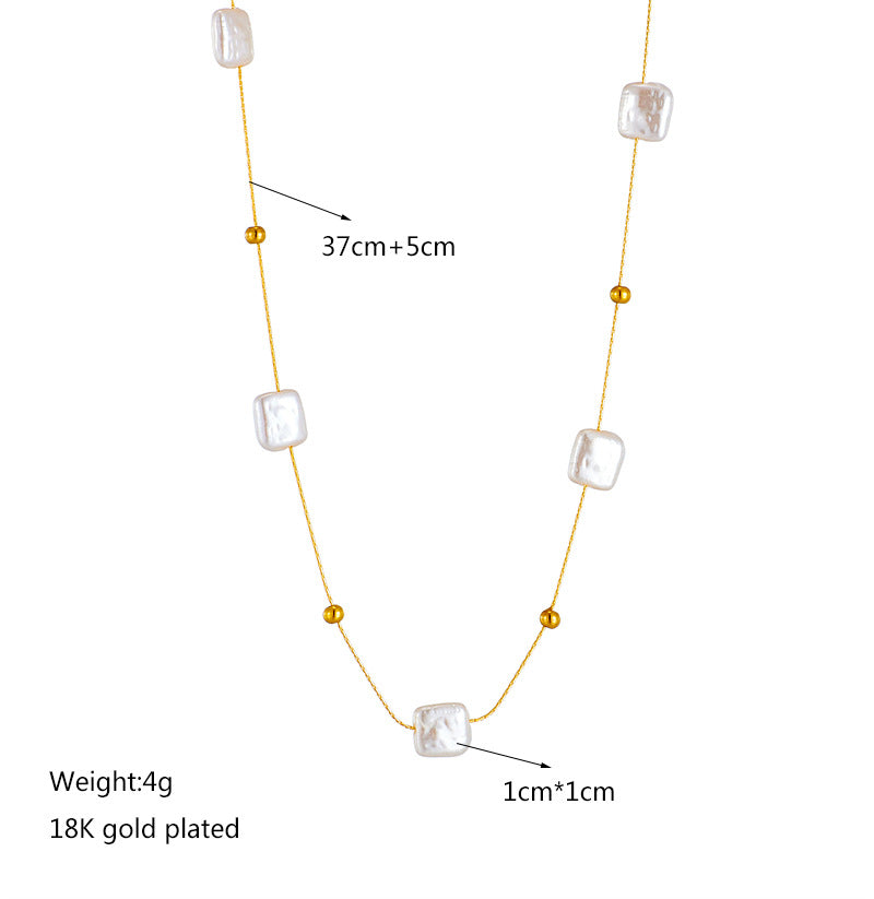 Baroque Style Square Artificial Pearl Titanium Steel Beaded Plating 18k Gold Plated Necklace