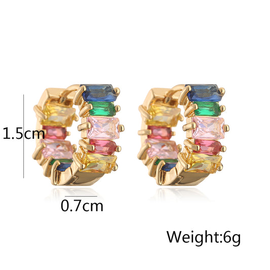 1 Pair Basic Commute Colorful Copper Plating Inlay Zircon 18k Gold Plated Hoop Earrings