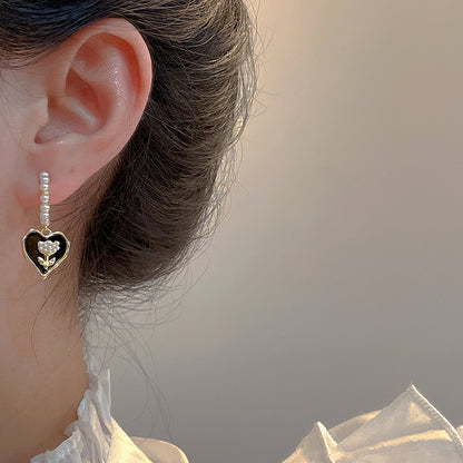Sweet Heart Shape Flower Alloy Inlay Pearl Women's Drop Earrings