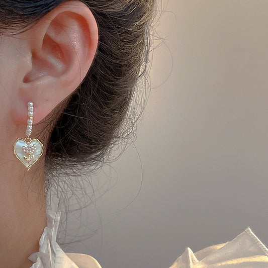 Sweet Heart Shape Flower Alloy Inlay Pearl Women's Drop Earrings