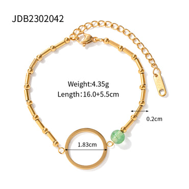 Ins Style Hip-hop Oval Shell Stainless Steel Plating Inlay Artificial Gemstones 18k Gold Plated Bracelets
